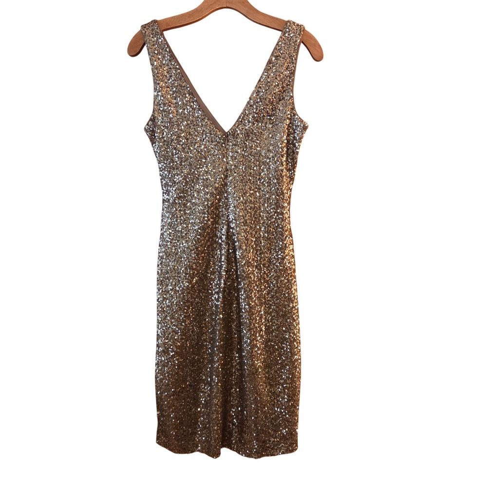 Lauren RL Sparkly Gold Glam Sequin Surplice V-Neck Sheath Cocktail Dress Sz 6 - Picture 3 of 12
